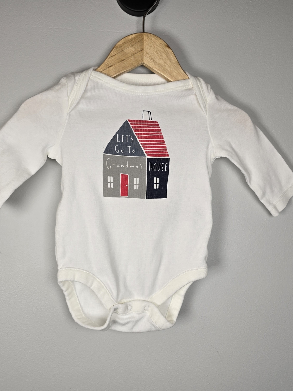 Baby Long-Sleeve Cotton Bodysuit with House Graphic - White/Red/Gray/Blue